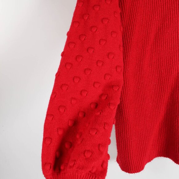 CeCe NWT Luminous Red Ribbed Sweater Popcorn Sleeve 2X - Picture 2 of 6